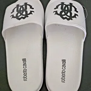 $ 90- ROBERTO CAVALLI Men\'s White Open Toe Slip On Slide Sandals- EU 40/ US 7 Roberto Cavalli Sandals Flat Pool Slides Sz 36 Shoes Logo  main image 3